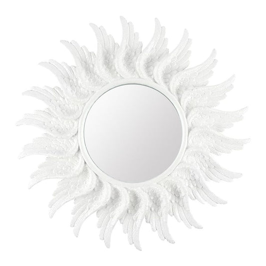 47cm Round White Glitter Angel Wing Wall Mirror