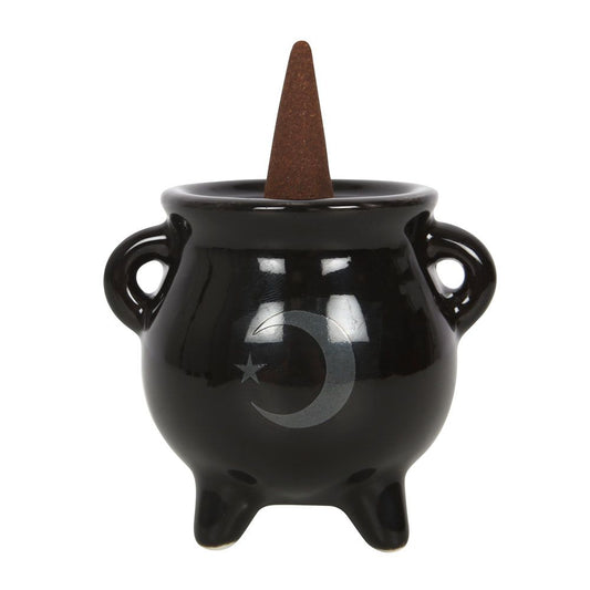Mystical Moon Cauldron Ceramic Incense Cone Holder