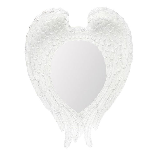 55cm White Glitter Angel Wing Wall Mirror