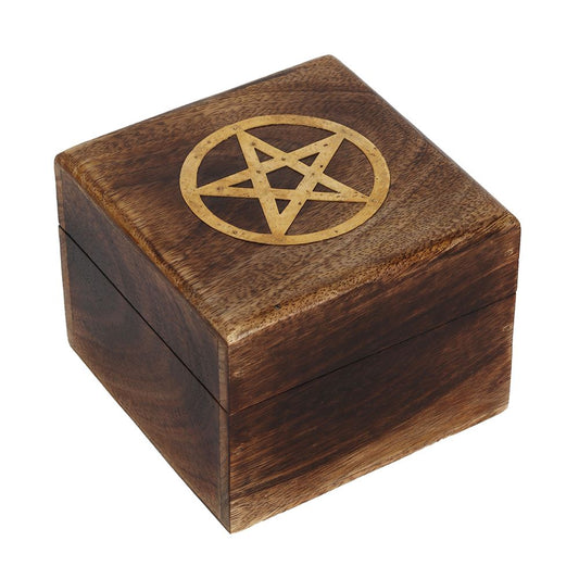 Pentagram Brass Inlay Wooden Storage Box