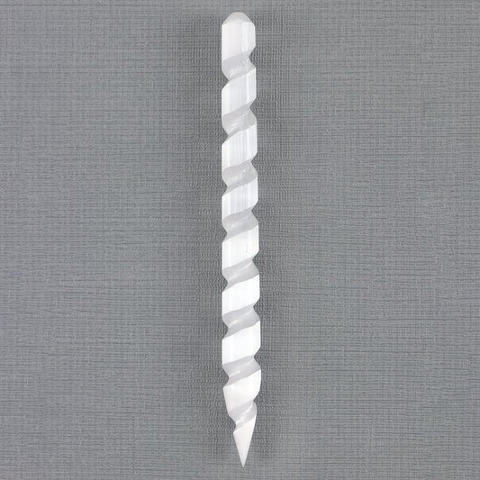 Round Point Selenite Spiral Crystal Wand