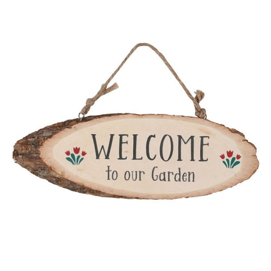Welcome To Our Garden Wood Slice Hanging Garden Sign